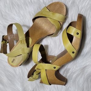 Schuler & Sons yellow wooden clogs